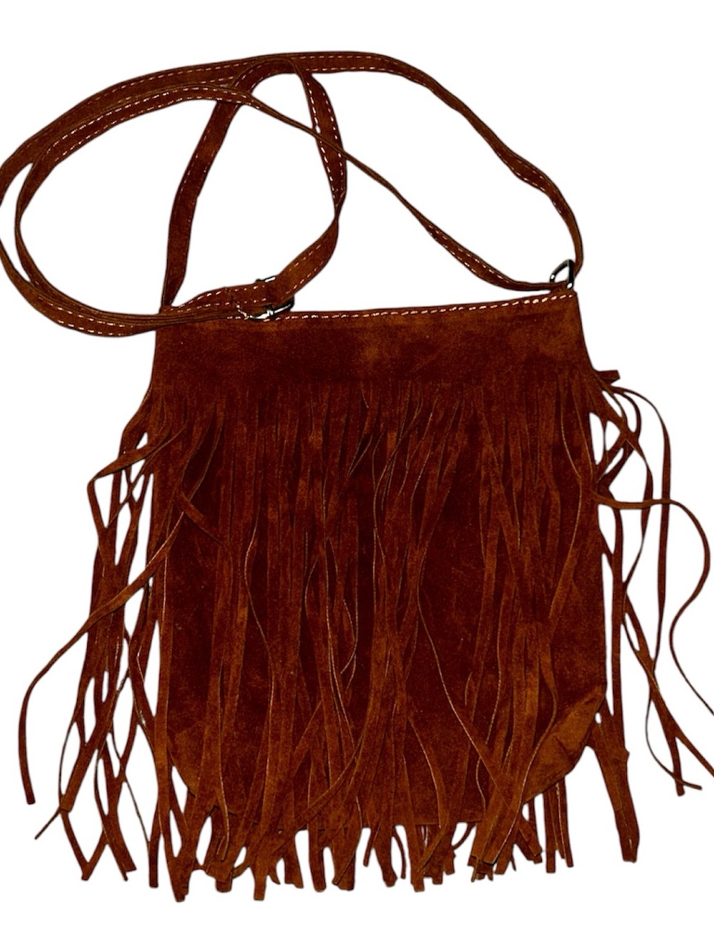 Fringe Faux Suede Crossbody Bag - Brown